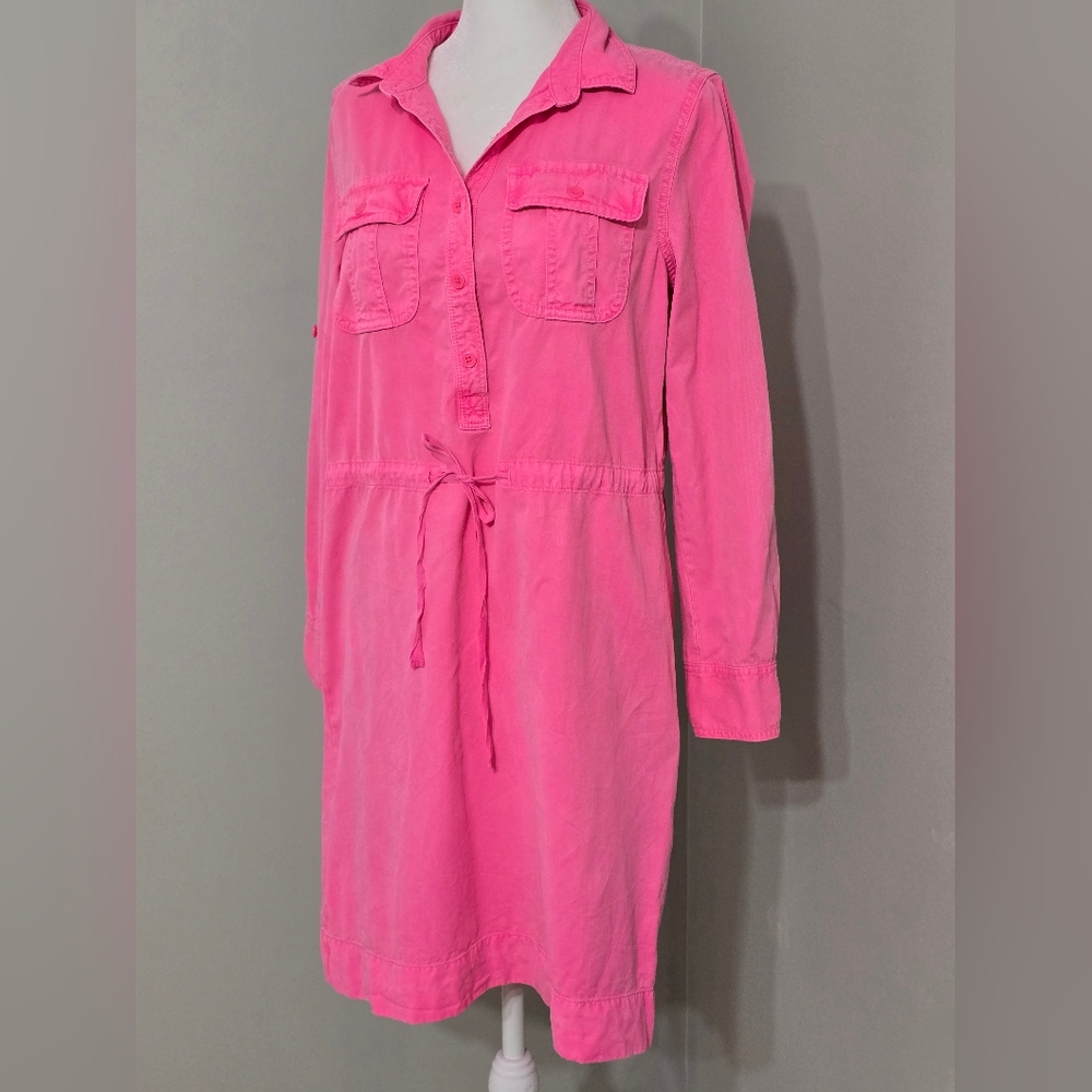 J. Crew Drawstring Shirt Dress Long Sleeves W/Roll Tabs Women's Size 4 - Picture 4 of 12